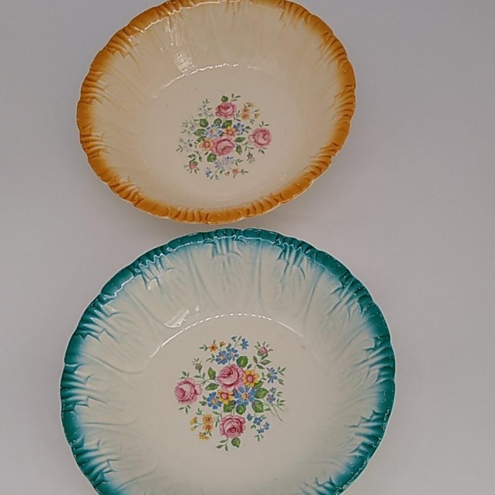Homer Laughlin Serving Bowls Teal & Peach Vintage